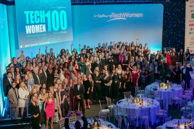 On stage with the WeAreTechWomen100 nominees at the award ceremony.